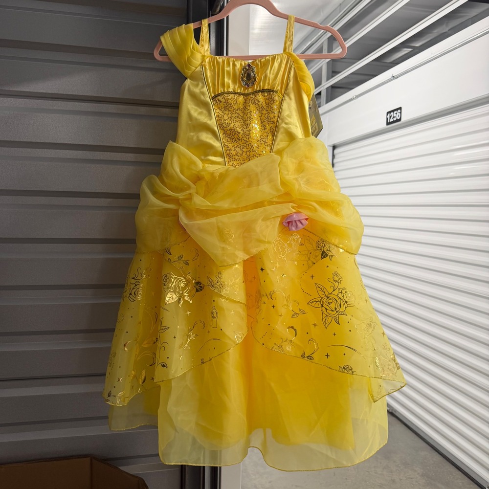 Disney Belle Costume Dress Kids Size 9/10 Yellow Sequin Gold Foil Rose Princess